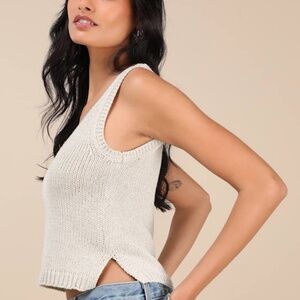 Lulus Elevated Staple Silver Lurex Cropped Sweater Tank Top - Size XS